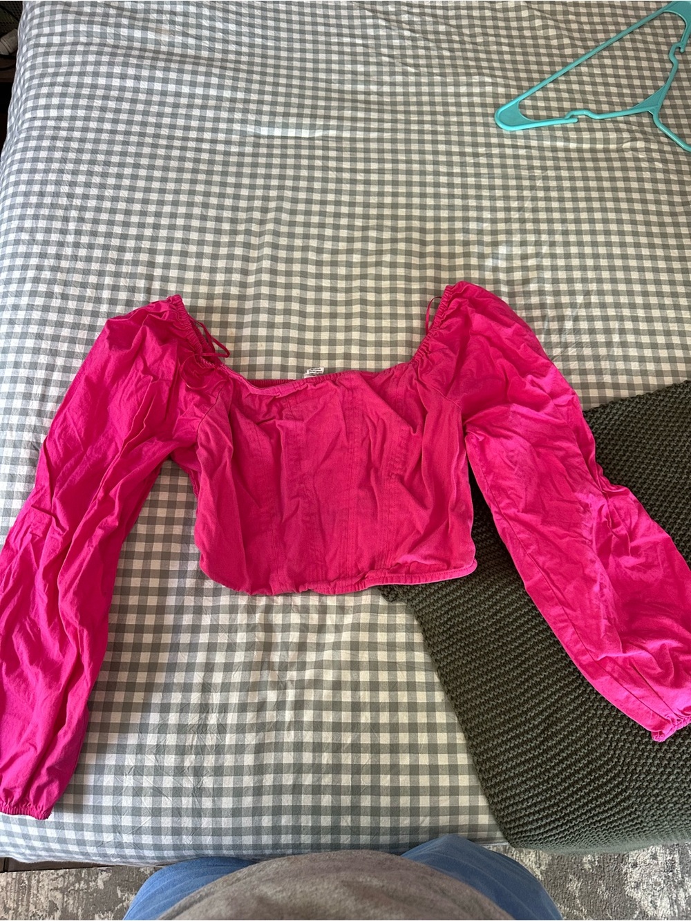 Bright Hot Pink Peasant Crop Top
